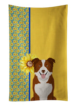 Load image into Gallery viewer, Summer Sunflowers Red and White Border Collie Kitchen Towel
