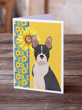 Load image into Gallery viewer, Summer Sunflowers Black Boston Terrier Greeting Cards -  Blank Note Cards – 8-Pack of Artist-Designed Cards with Envelopes