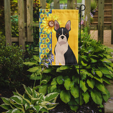 Load image into Gallery viewer, Summer Sunflowers Black Boston Terrier Garden Flag – Decorative Outdoor Yard Flag