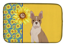 Load image into Gallery viewer, Summer Sunflowers Fawn Boston Terrier Dish Drying Mat – Absorbent, Artistic Kitchen Essentials