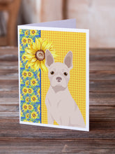 Load image into Gallery viewer, Summer Sunflowers White Boston Terrier Greeting Cards -  Blank Note Cards – 8-Pack of Artist-Designed Cards with Envelopes