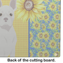Load image into Gallery viewer, Summer Sunflowers White Boston Terrier Glass Cutting Boards – Durable, Decorative Kitchen Art Large