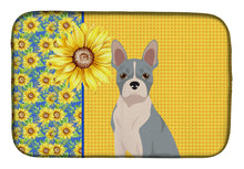 Load image into Gallery viewer, Summer Sunflowers Blue Boston Terrier Dish Drying Mat – Absorbent, Artistic Kitchen Essentials