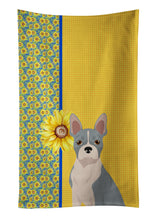 Load image into Gallery viewer, Summer Sunflowers Blue Boston Terrier Kitchen Towel
