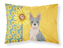 Load image into Gallery viewer, Summer Sunflowers Blue Boston Terrier Fabric Standard Pillowcase – Artistic Decorative Front, White Back