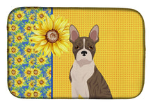 Load image into Gallery viewer, Summer Sunflowers Brindle Boston Terrier Dish Drying Mat – Absorbent, Artistic Kitchen Essentials