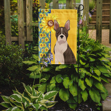 Load image into Gallery viewer, Summer Sunflowers Brindle Boston Terrier Garden Flag – Decorative Outdoor Yard Flag