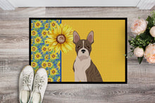 Load image into Gallery viewer, Summer Sunflowers Brindle Boston Terrier Doormat - 24x36 Decorative Floor Mat – Indoor/Outdoor Rug with Artistic Flair