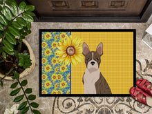 Load image into Gallery viewer, Summer Sunflowers Brindle Boston Terrier Doormat - 24x36 Decorative Floor Mat – Indoor/Outdoor Rug with Artistic Flair