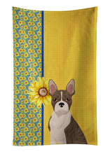 Load image into Gallery viewer, Summer Sunflowers Brindle Boston Terrier Kitchen Towel