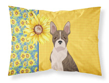 Load image into Gallery viewer, Summer Sunflowers Brindle Boston Terrier Fabric Standard Pillowcase – Artistic Decorative Front, White Back