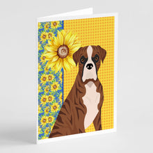 Load image into Gallery viewer, Summer Sunflowers Natural Eared Red Brindle Boxer Greeting Cards -  Blank Note Cards – 8-Pack of Artist-Designed Cards with Envelopes