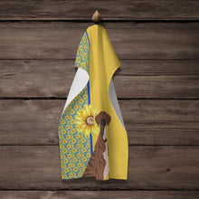 Load image into Gallery viewer, Summer Sunflowers Natural Eared Red Brindle Boxer Kitchen Towel
