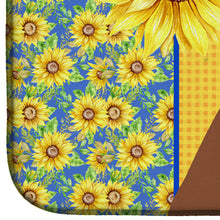 Load image into Gallery viewer, Summer Sunflowers Natural Eared Red Fawn Boxer Dish Drying Mat – Absorbent, Artistic Kitchen Essentials