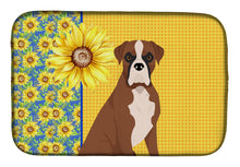 Load image into Gallery viewer, Summer Sunflowers Natural Eared Red Fawn Boxer Dish Drying Mat – Absorbent, Artistic Kitchen Essentials