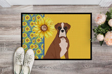 Load image into Gallery viewer, Summer Sunflowers Natural Eared Red Fawn Boxer Doormat - 18x27 Decorative Floor Mat – Indoor/Outdoor Rug with Artistic Flair