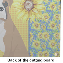 Load image into Gallery viewer, Summer Sunflowers Natural Eared Fawn Boxer Glass Cutting Boards – Durable, Decorative Kitchen Art Large