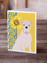 Load image into Gallery viewer, Summer Sunflowers Natural Eared White Boxer Greeting Cards -  Blank Note Cards – 8-Pack of Artist-Designed Cards with Envelopes