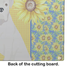 Load image into Gallery viewer, Summer Sunflowers Natural Eared White Boxer Glass Cutting Boards – Durable, Decorative Kitchen Art Large