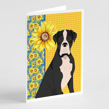 Load image into Gallery viewer, Summer Sunflowers Natural Eared Black Boxer Greeting Cards -  Blank Note Cards – 8-Pack of Artist-Designed Cards with Envelopes