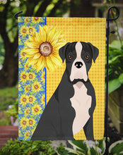 Load image into Gallery viewer, Summer Sunflowers Natural Eared Black Boxer Garden Flag – Decorative Outdoor Yard Flag