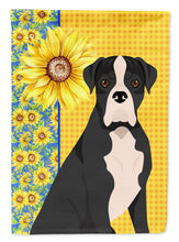 Load image into Gallery viewer, Summer Sunflowers Natural Eared Black Boxer Garden Flag – Decorative Outdoor Yard Flag