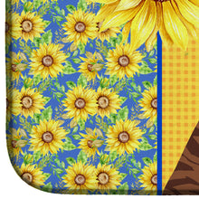 Load image into Gallery viewer, Summer Sunflowers Red Brindle Boxer Dish Drying Mat – Absorbent, Artistic Kitchen Essentials