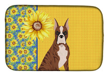 Load image into Gallery viewer, Summer Sunflowers Red Brindle Boxer Dish Drying Mat – Absorbent, Artistic Kitchen Essentials
