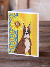 Load image into Gallery viewer, Summer Sunflowers Red Brindle Boxer Greeting Cards -  Blank Note Cards – 8-Pack of Artist-Designed Cards with Envelopes