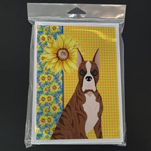 Load image into Gallery viewer, Summer Sunflowers Red Brindle Boxer Greeting Cards -  Blank Note Cards – 8-Pack of Artist-Designed Cards with Envelopes