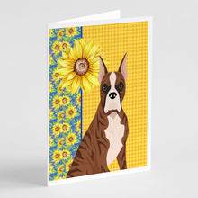 Load image into Gallery viewer, Summer Sunflowers Red Brindle Boxer Greeting Cards -  Blank Note Cards – 8-Pack of Artist-Designed Cards with Envelopes