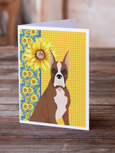 Load image into Gallery viewer, Summer Sunflowers Red Fawn Boxer Greeting Cards -  Blank Note Cards – 8-Pack of Artist-Designed Cards with Envelopes