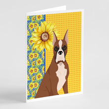 Load image into Gallery viewer, Summer Sunflowers Red Fawn Boxer Greeting Cards -  Blank Note Cards – 8-Pack of Artist-Designed Cards with Envelopes