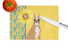 Load image into Gallery viewer, Summer Sunflowers Fawn Boxer Glass Cutting Boards – Durable, Decorative Kitchen Art Large