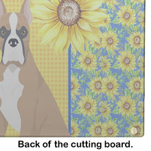 Load image into Gallery viewer, Summer Sunflowers Fawn Boxer Glass Cutting Boards – Durable, Decorative Kitchen Art Large