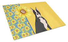 Load image into Gallery viewer, Summer Sunflowers Black Boxer Glass Cutting Boards – Durable, Decorative Kitchen Art Large