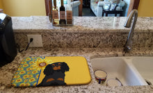 Load image into Gallery viewer, Summer Sunflowers Black and Tan Cavalier Spaniel Dish Drying Mat – Absorbent, Artistic Kitchen Essentials
