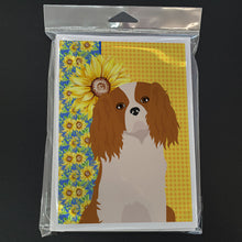 Load image into Gallery viewer, Summer Sunflowers Blenheim Cavalier Spaniel Greeting Cards -  Blank Note Cards – 8-Pack of Artist-Designed Cards with Envelopes