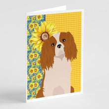 Load image into Gallery viewer, Summer Sunflowers Blenheim Cavalier Spaniel Greeting Cards -  Blank Note Cards – 8-Pack of Artist-Designed Cards with Envelopes