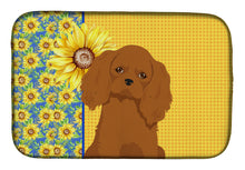 Load image into Gallery viewer, Summer Sunflowers Ruby Cavalier Spaniel Dish Drying Mat – Absorbent, Artistic Kitchen Essentials