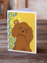Load image into Gallery viewer, Summer Sunflowers Ruby Cavalier Spaniel Greeting Cards -  Blank Note Cards – 8-Pack of Artist-Designed Cards with Envelopes