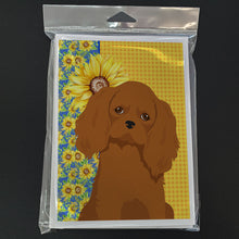 Load image into Gallery viewer, Summer Sunflowers Ruby Cavalier Spaniel Greeting Cards -  Blank Note Cards – 8-Pack of Artist-Designed Cards with Envelopes