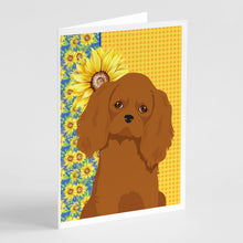 Load image into Gallery viewer, Summer Sunflowers Ruby Cavalier Spaniel Greeting Cards -  Blank Note Cards – 8-Pack of Artist-Designed Cards with Envelopes