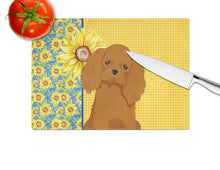 Load image into Gallery viewer, Summer Sunflowers Ruby Cavalier Spaniel Glass Cutting Boards – Durable, Decorative Kitchen Art Large