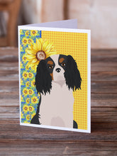 Load image into Gallery viewer, Summer Sunflowers Tricolor Cavalier Spaniel Greeting Cards -  Blank Note Cards – 8-Pack of Artist-Designed Cards with Envelopes