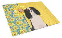 Load image into Gallery viewer, Summer Sunflowers Tricolor Cavalier Spaniel Glass Cutting Boards – Durable, Decorative Kitchen Art Large