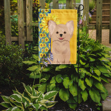 Load image into Gallery viewer, Summer Sunflowers Longhaired Cream Chihuahua Garden Flag – Decorative Outdoor Yard Flag