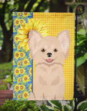 Load image into Gallery viewer, Summer Sunflowers Longhaired Cream Chihuahua Garden Flag – Decorative Outdoor Yard Flag