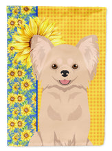 Load image into Gallery viewer, Summer Sunflowers Longhaired Cream Chihuahua Garden Flag – Decorative Outdoor Yard Flag