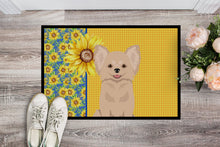 Load image into Gallery viewer, Summer Sunflowers Longhaired Cream Chihuahua Doormat - 24x36 Decorative Floor Mat – Indoor/Outdoor Rug with Artistic Flair